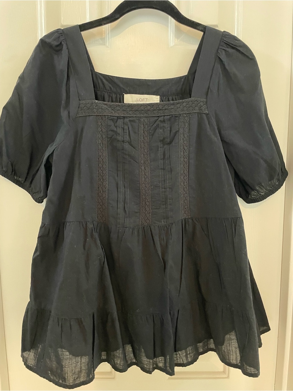 LOFT Black Square Neck Puff Sleeve Peasant Top
